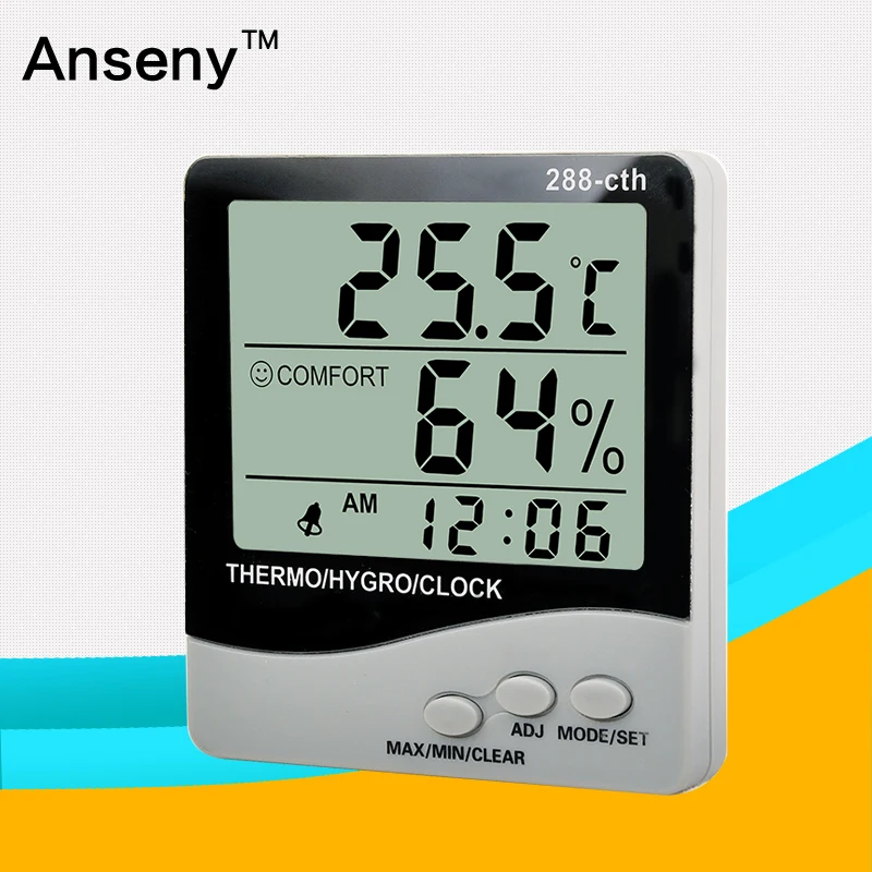 Indoor Room LCD Electronic Temperature Humidity Meter Digital Thermometer Hygrometer Weather Station Alarm Clock HTC-1