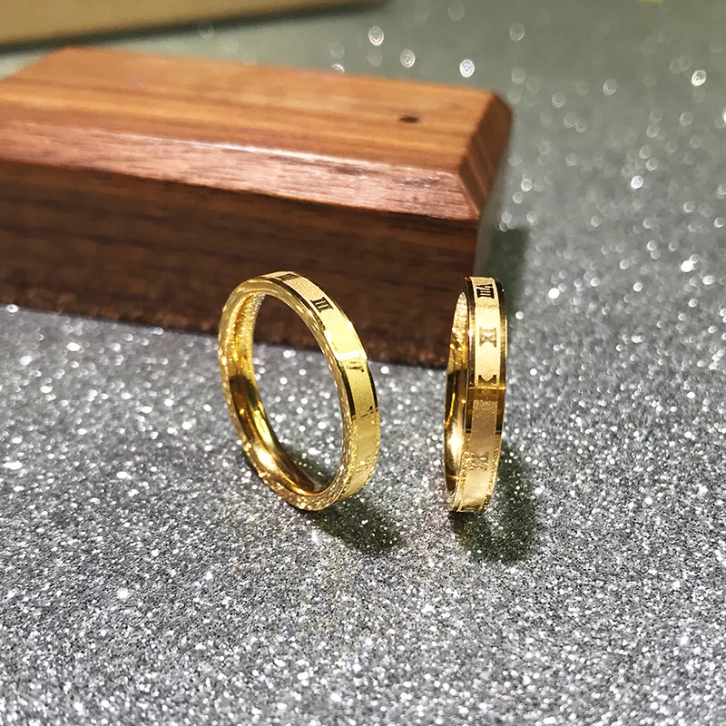 Корейский вариант простой базовой модели матовая титановая сталь покрытая 18K розовое золото римские цифры мужские и женские кольцо на палец