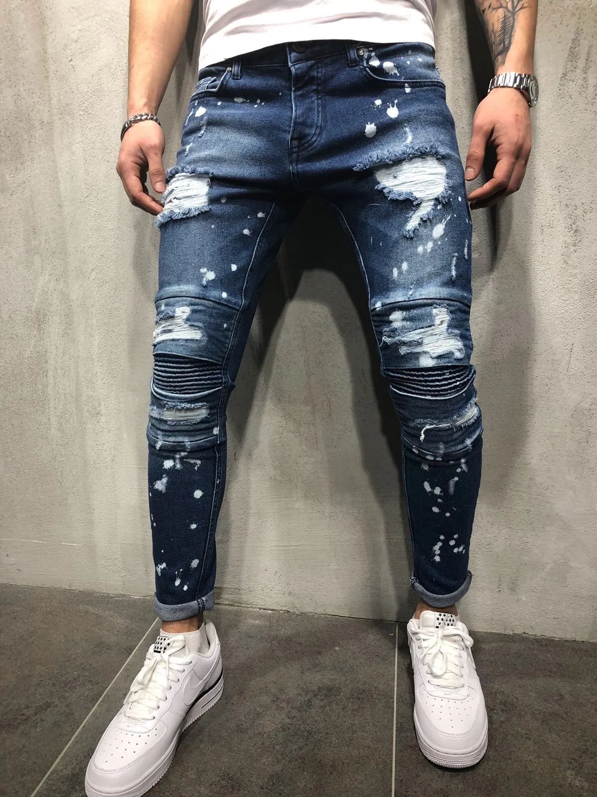 
High quality wholesale men street fashion ripped style denim jeans 