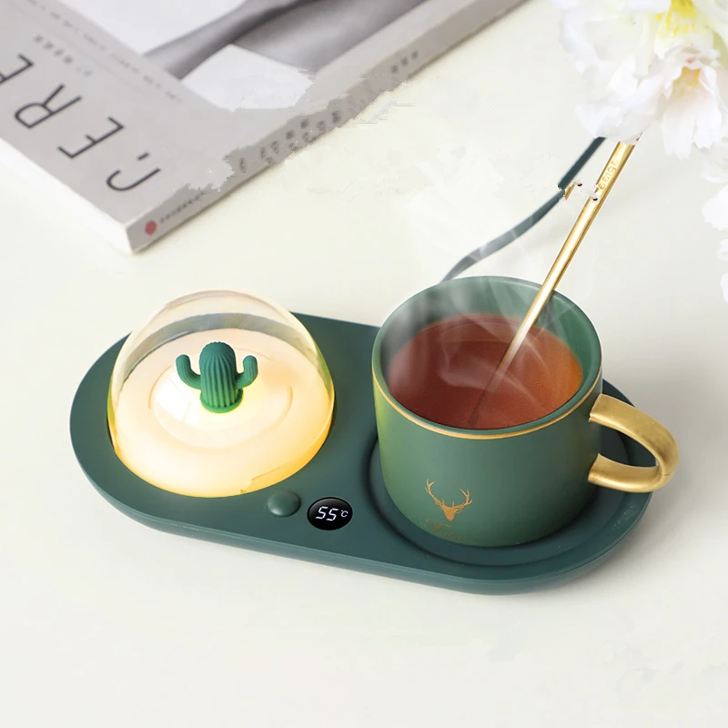 Cup Warmer Heater Mug Heating Coaster Smart Thermostatic Hot Plate Milk Tea Water Heating Pad with Aromatherapy Lamp For Home