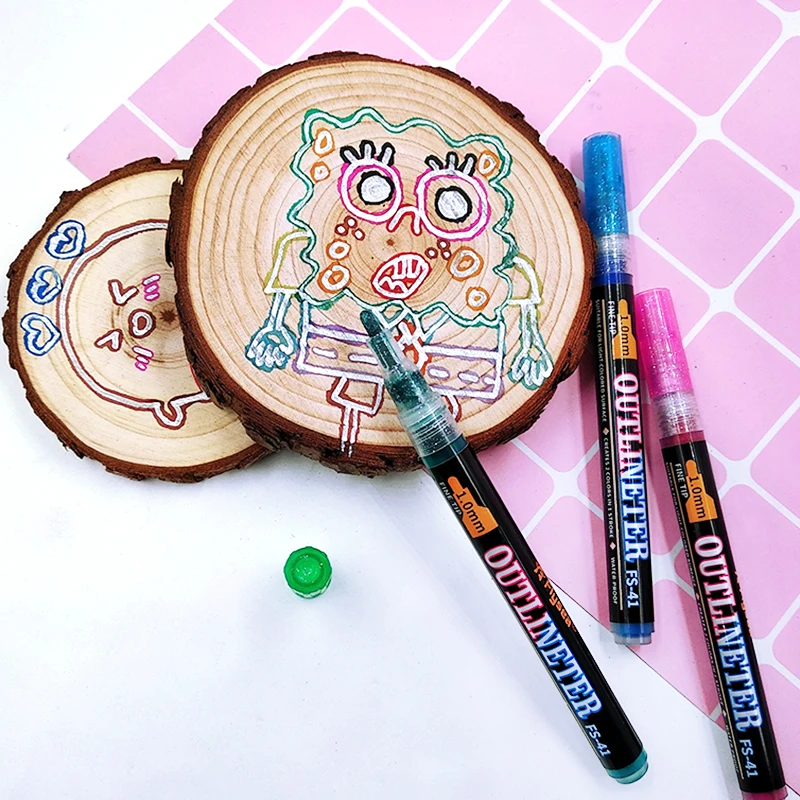 Hot Selling 18 Pcs Pack Drawing Double Line Outline Pen Outline Highlighter Marker Pen Metallic Color Marker