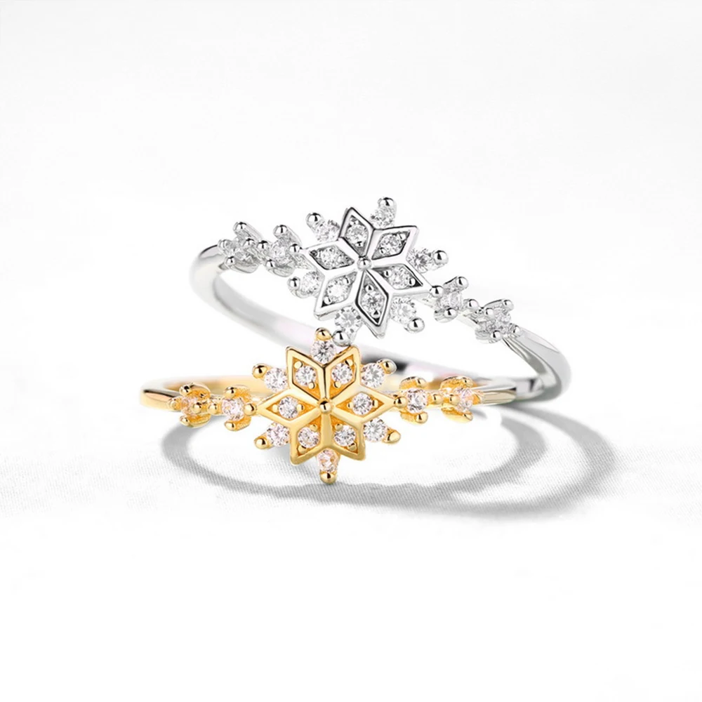 Latest Jewelry Rings Design Snowflake Shape Christmas Silver Plated Brass Ring