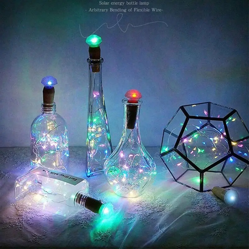 
Solar Led Wine Bottle Light Birthday Party String Lamp Outdoor Home Garden Party Copper Wire Decoration Waterproof Lights 