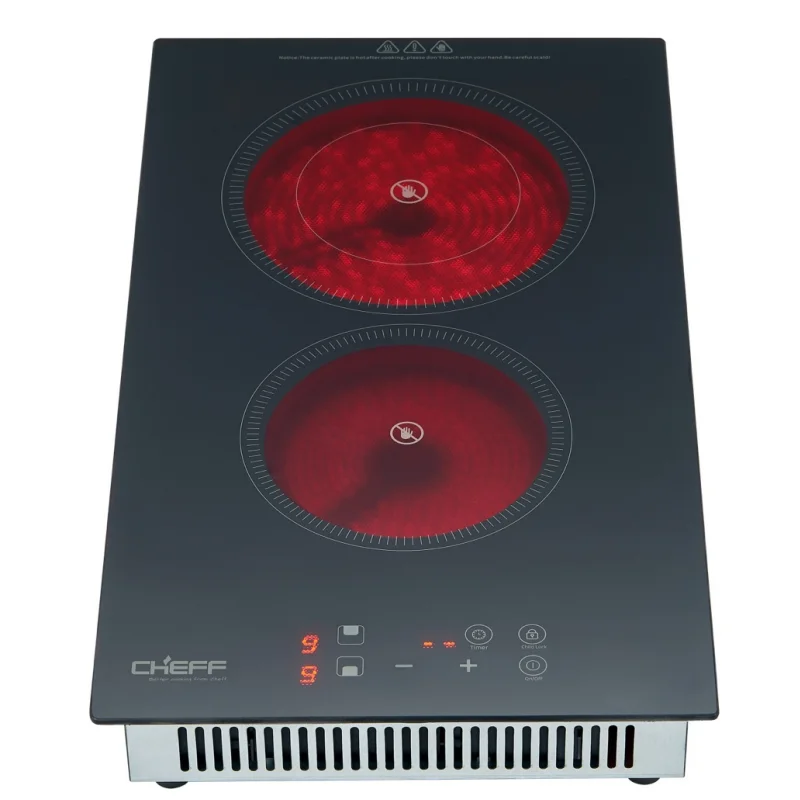 Kitchen Electric Infrared 2 Ring Electric Hob Ceramic Digital Stove Built in Double 2 Burner Infrared Cooker with Metal Body