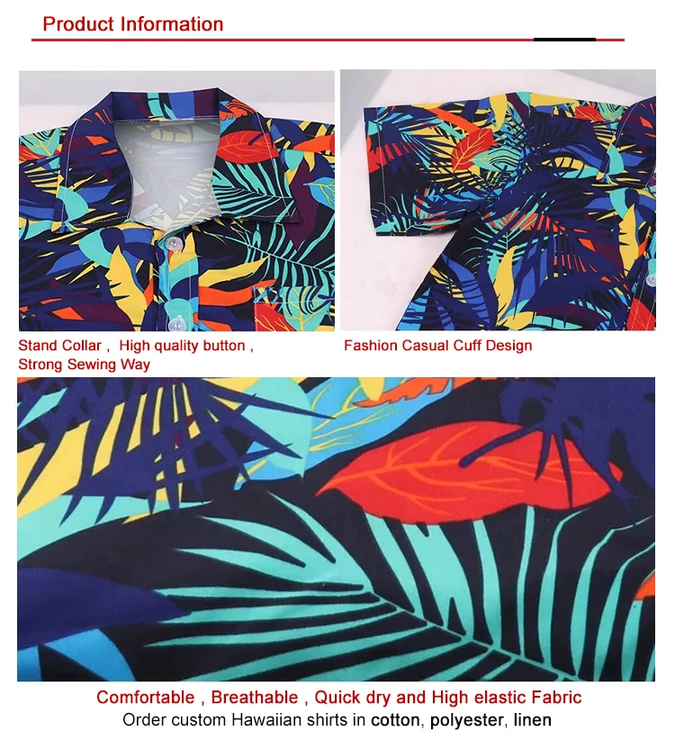 Wholesale Short Sleeve Button up down Custom print Floral Soft Rayon Aloha Mens Beach Wear printed Hawaiian Shirts for men