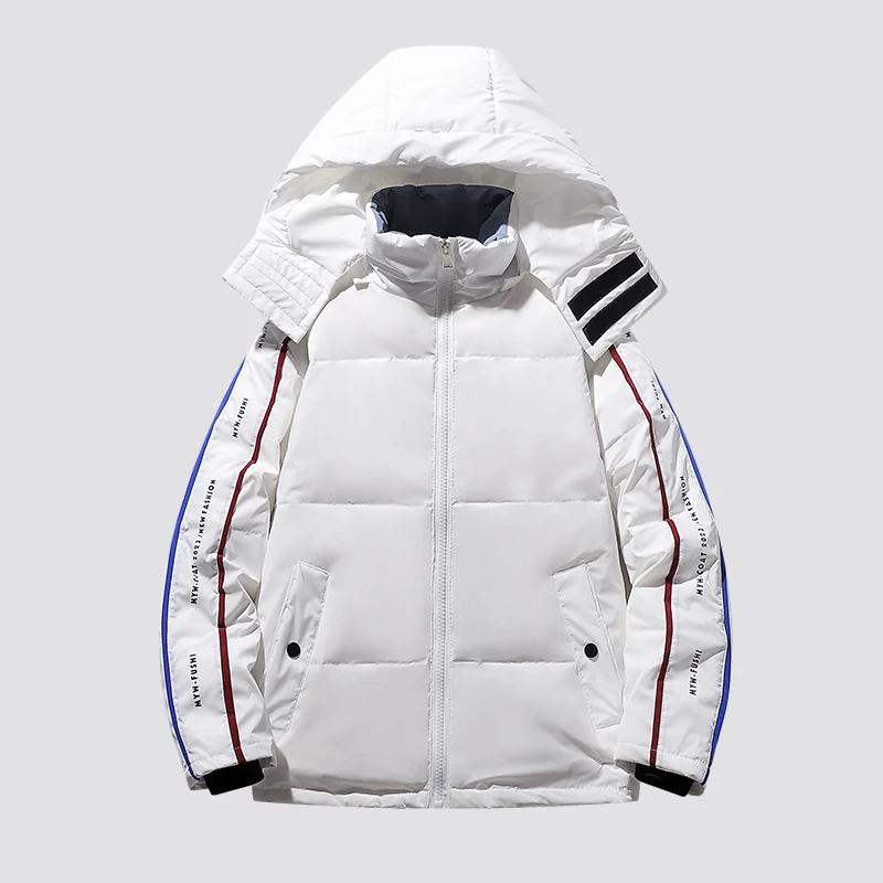 ANSZKTN Winter trend down jacket for men and women live burst striped white duck down hooded baggy bread suit