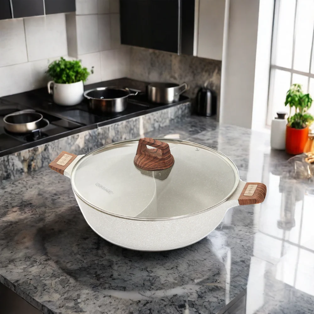 28cm 32cm One-piece Nonstick Double Flavor Granite Hotpot Large Capacity Thicken Mandarin Duck Pot