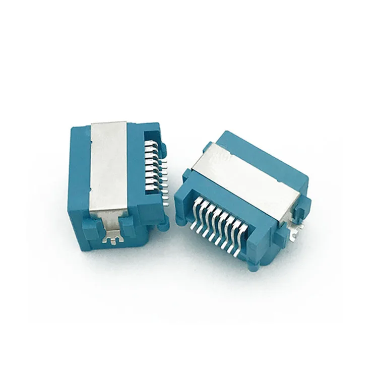 RJ45 Blue Modular Jack Connector Single Port SMT Offset 5.5MM Right-Angle 8p8c With Half-Shieled
