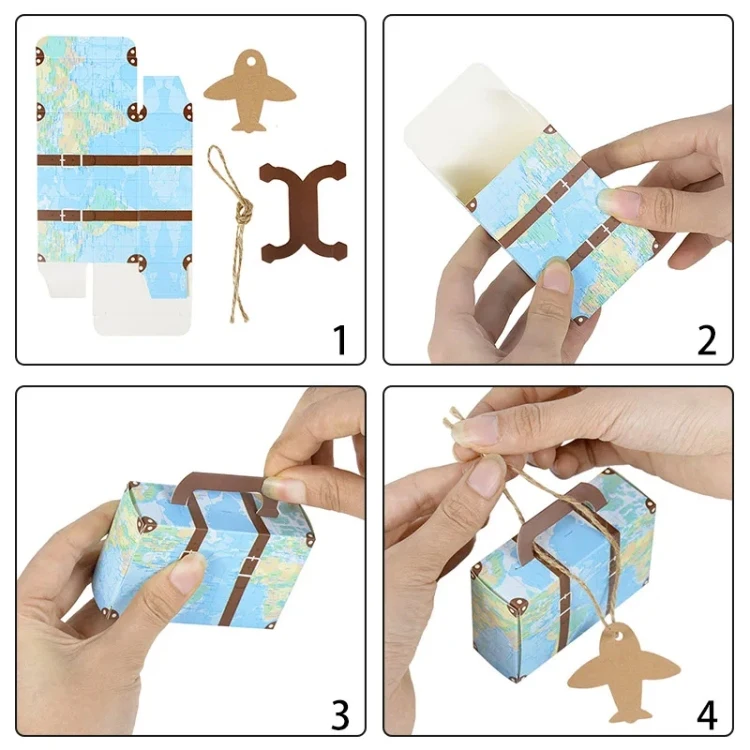 Chocolate Wedding Baby Small Cardboard Mini Suitcases Design Goodies Paper Gift Box Packaging With Handle For Wedding Sweets