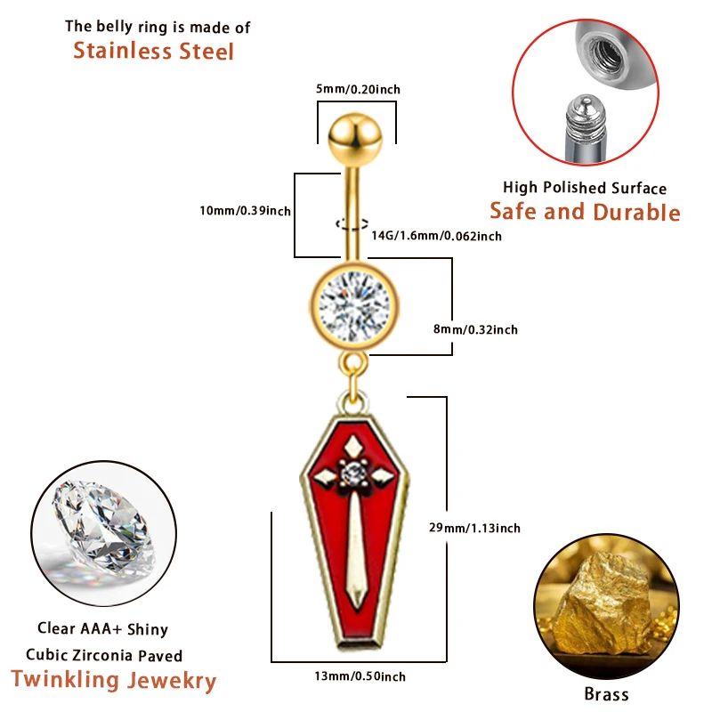 POENNIS Stainless Steel Halloween Body Piercing Jewelry Red Hat Cross Shape Navel Nipple Industry Barbell Body Piercing