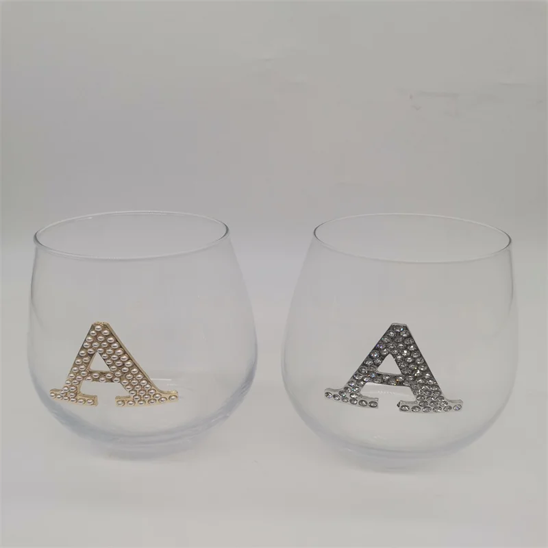 OEM Logo Wine Glasses Stemless Gold Pearl Sliver Rhinestones Monogram Unique Glassware