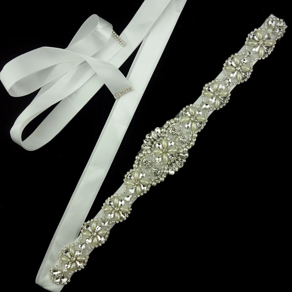 Romantic white pearl and crystal wedding dress sash belt rhinestone trims for women evening dress wedding party