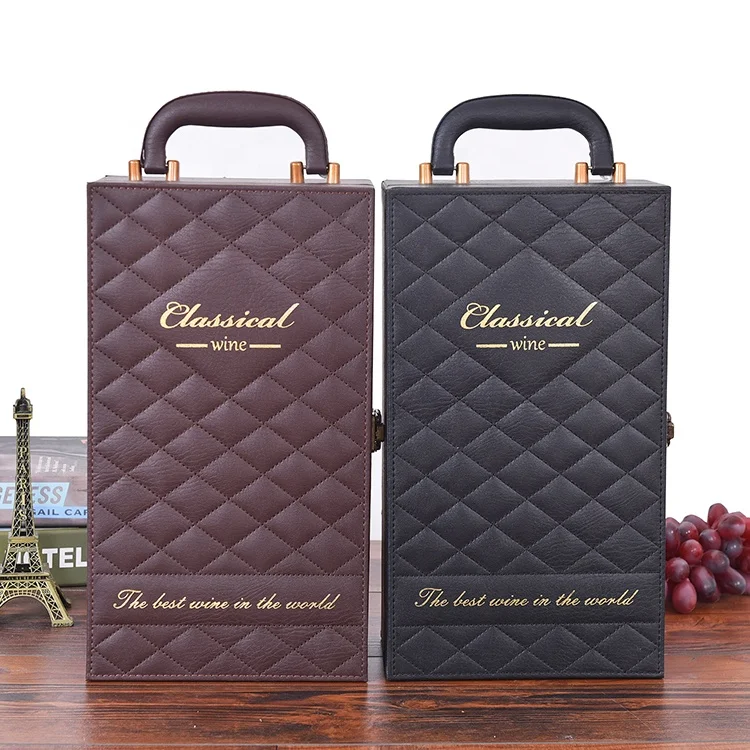 Factory wholesale 2 bottle leather wine presentation box wholesale wine gift box packaging and custom wine shipping boxes