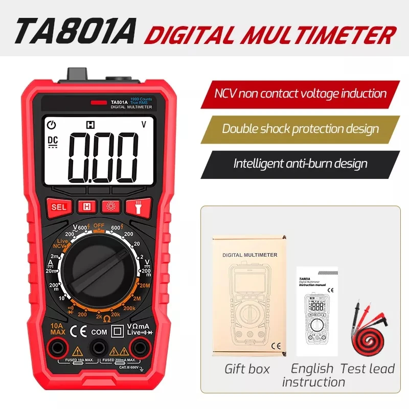 TA801A Ncv Ac Dc Ohm Hz Smart Manual Range Digital Multimeter Tester