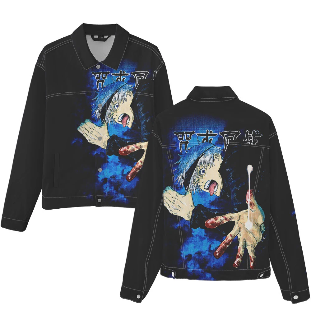 Liluo Japan Anime Men Denim Jacket 3D Harajuku Streetwear Hip Hop Kpop Jeans Coat Casual Cartoon Denim Jackets