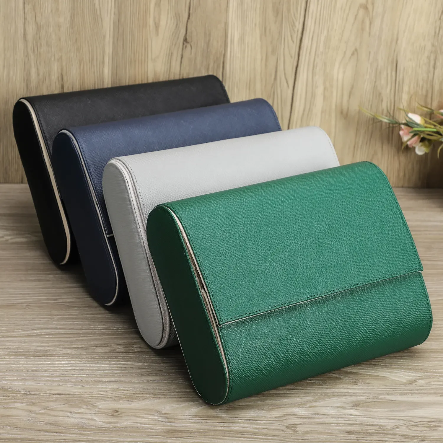 Custom Logo 1 2 3 4 5 6 8 Slots Luxury Watch Roll Box Saffiano Leather Watch Travel Case Display Organizer Packaging Storage Box