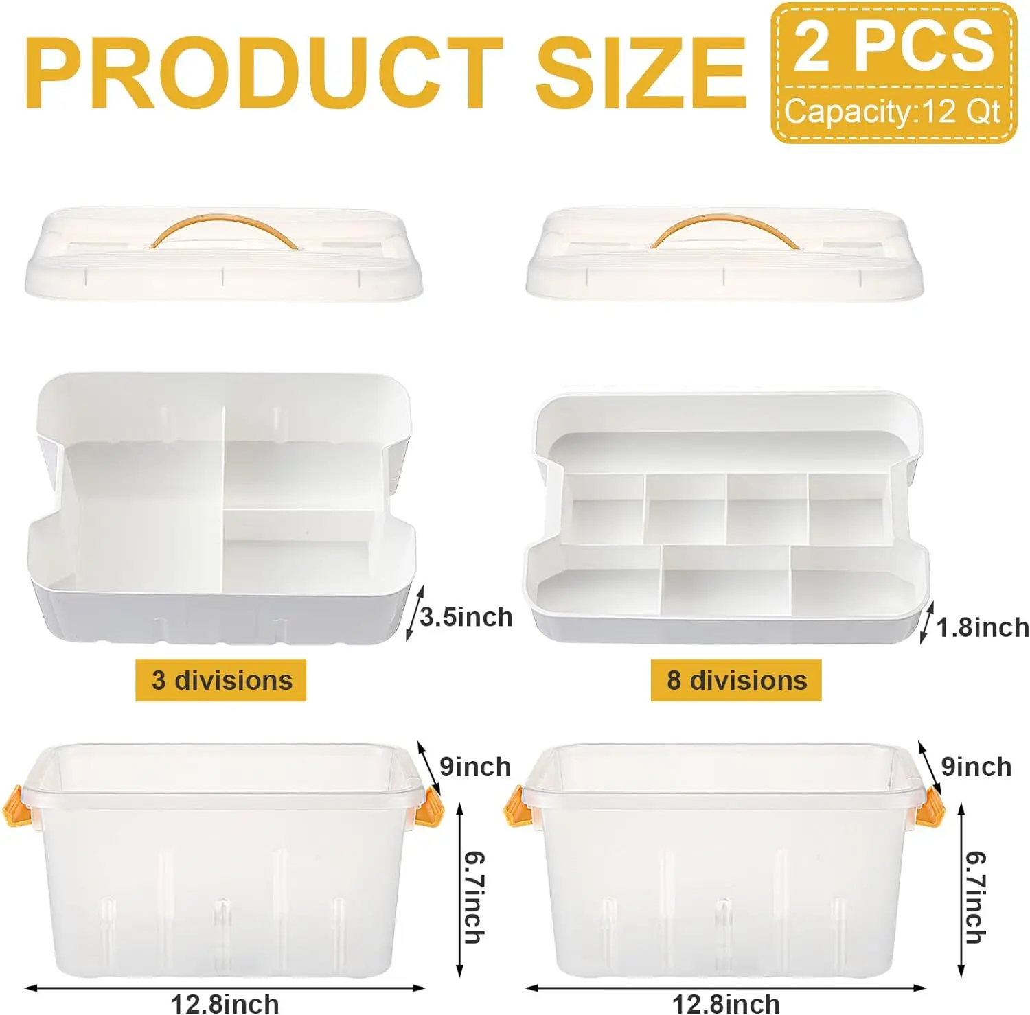 12 Qt Storage Box with Removable Tray Clear Plastic Storage Container Box with Lid organizing tool boxes for Craft Supplies