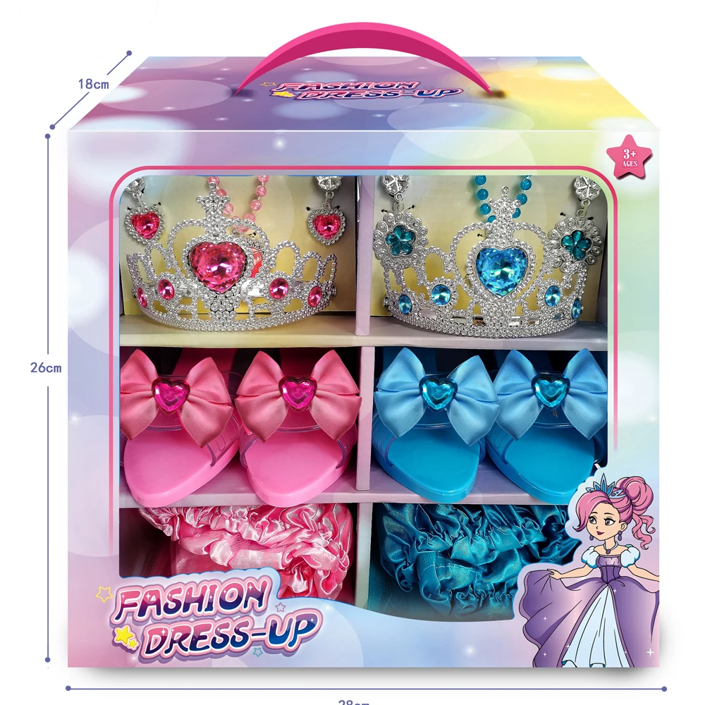 Kids Pretend Play Set Princess Dress Up Shoes Set Girls Gift Role Play Shoes Jewelry Toys Beauty and Fashion Toy Set