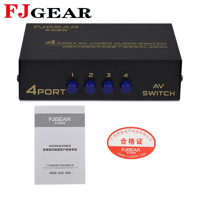 FJGEAR selling DVD 4 input switcher video audio av switch 4 port