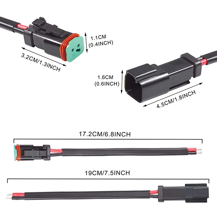 Automotive Wiring Harness With Deutsch DT Series 2pin Male Female Connector Extension Cable