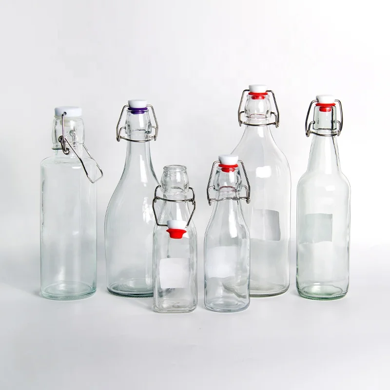 Stocked clear flip top glass bottle swing top 50ml 150ml 250ml 500ml 750ml 1000ml
