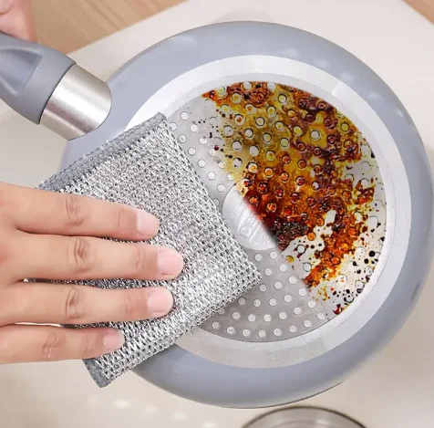 Double-Sided Mesh Metal Wire Cleaning Cloth Metal Dish Cloth for Kitchen Easy Rinsing Dish Washing Rag for Dish Sinks