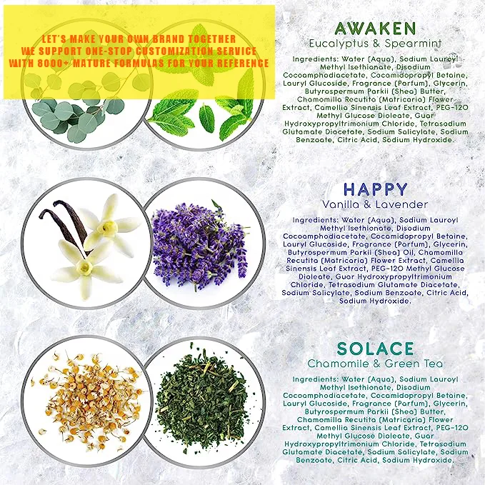 6 популярных ароматерапевтических успокаивающий увлажняющий Расслабляющая жидкая ванна для домашнего спа-душа гель для душа с эвкалиптом мятный розмарин