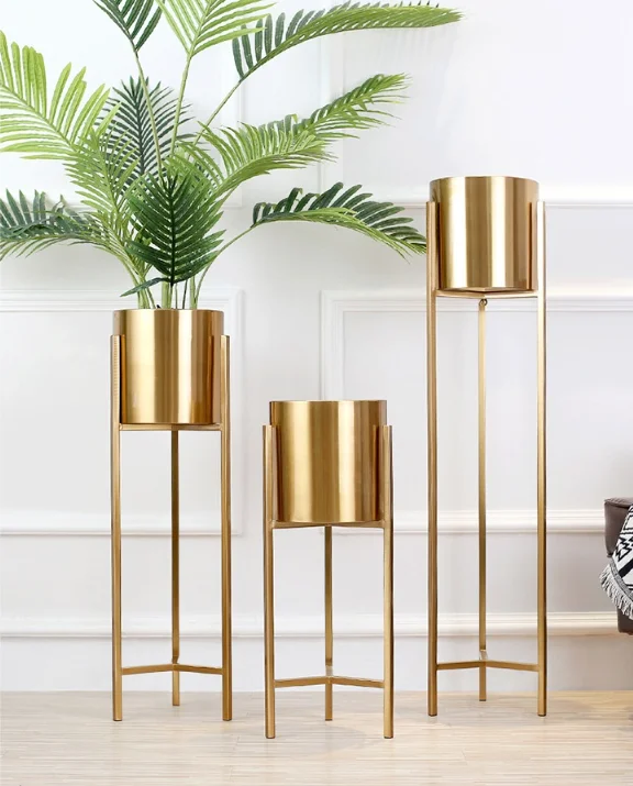 European style vase gold stand storage Metal Floral Decorative Large Floor Vases