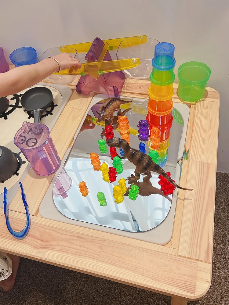 9 pcs of  a set Montessori Wood  Kitchen Insert Stove top Insert Grill Top Small Insert acrylic mirror for Trofast Bin