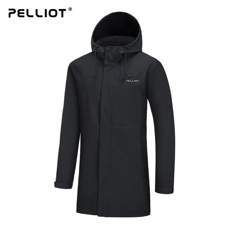 Windbreaker Men Long Hooded Softshell Jaket Jacket Adults for Men Solid Autumn Fleece Knitted Silk Screen Printing Loose