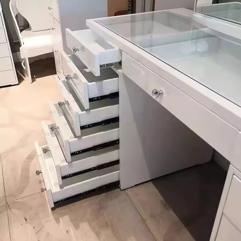 Latest Arrival Durable OEM House Hold 13 Drawers Cheapest Makeup Station Vanity Table With Lighted Mirror