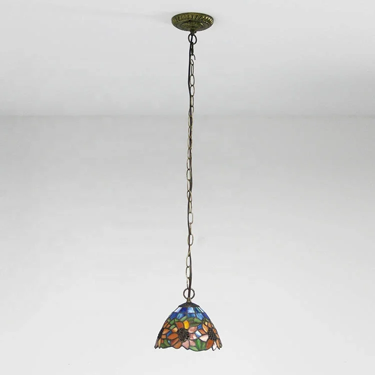 LongHuiJing Newly Tiffany Style Sunflower Pendant Light Art Chandelier Lights Art Glass ceiling pendant lamps