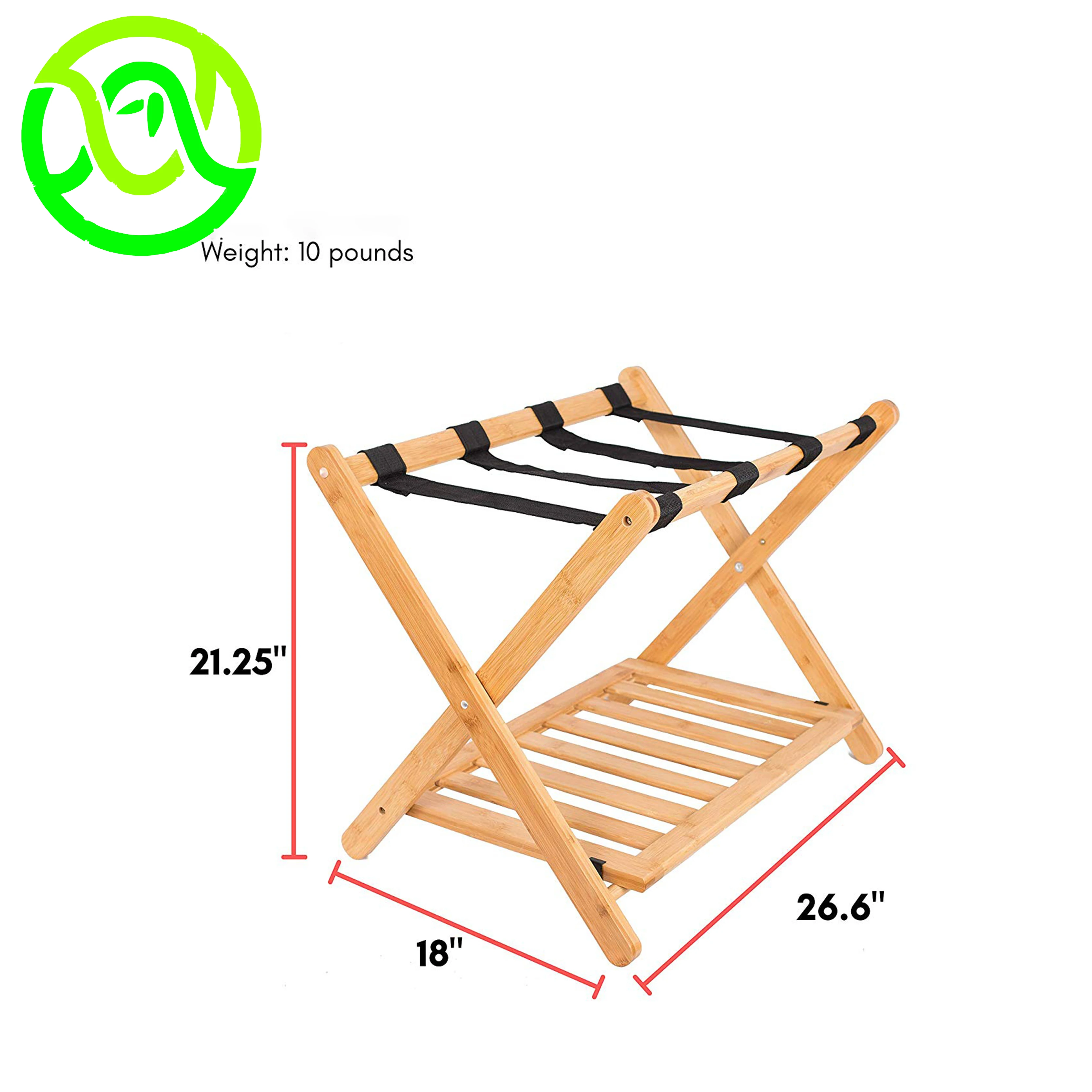 
Home Stable Durable Foldable Natural Bamboo Luggage Rack with Shoe Shelf Hold Baggage 