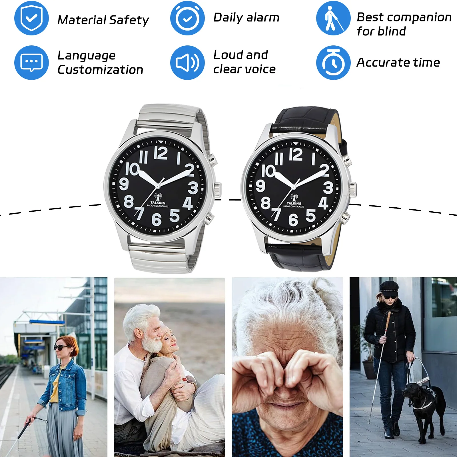 Talking Wrist Watch with Alarm Analog Hands and Digital English Talking Watch For Blind Person Visually Impaired or the Elderly