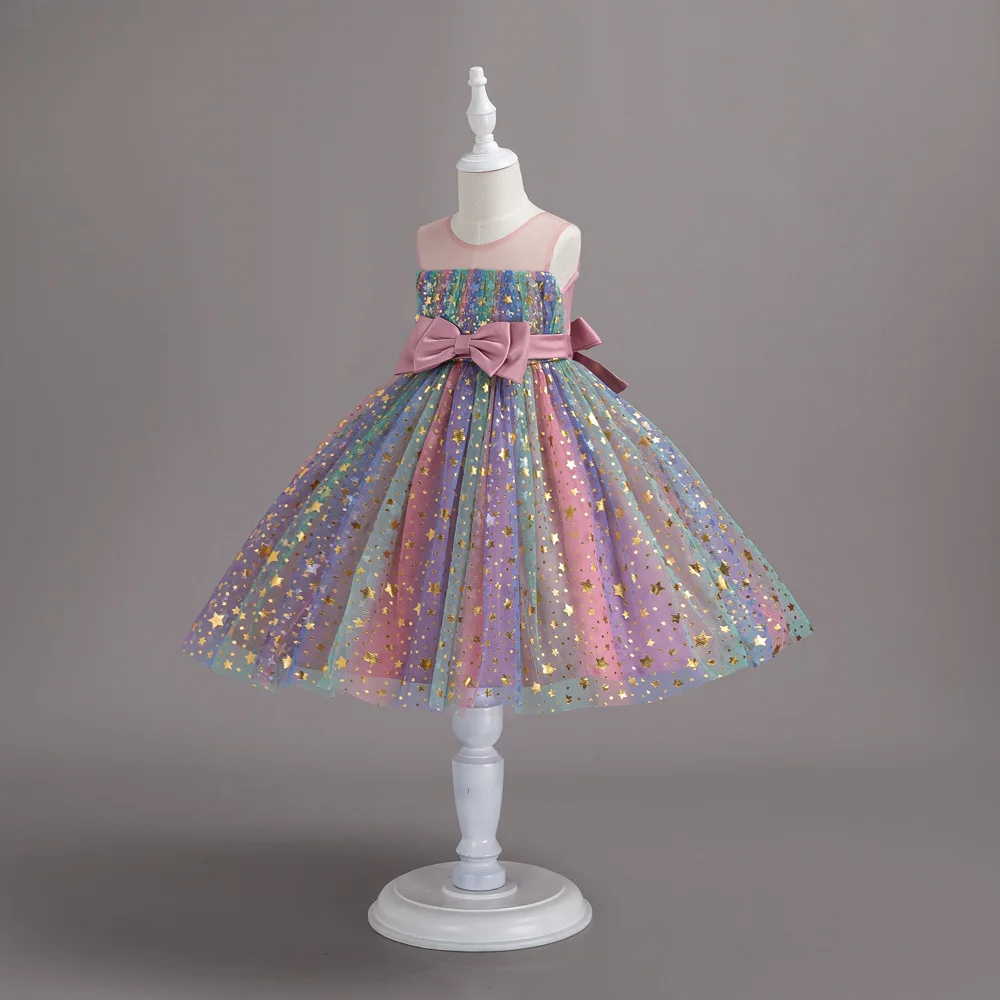 18 Month - 10 Years Latest Design Small Baby Frock Design Neon Color Sequined Bling Girl Kids Wedding Dresses Elegant Ball Gowns