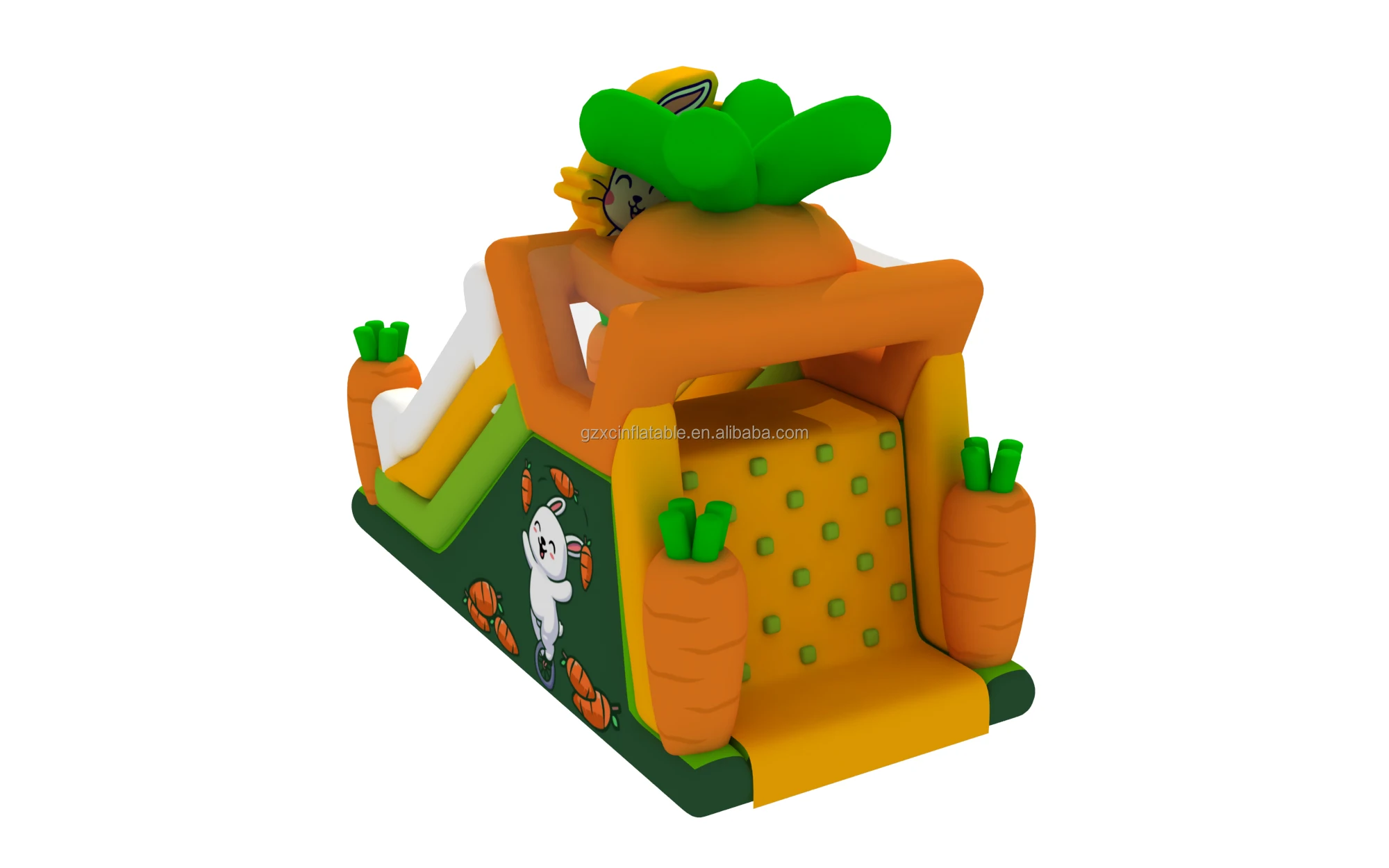 Factory price children kids commercial small cartoon carrot rabbit park castle pvc inflatable bounce dry slide