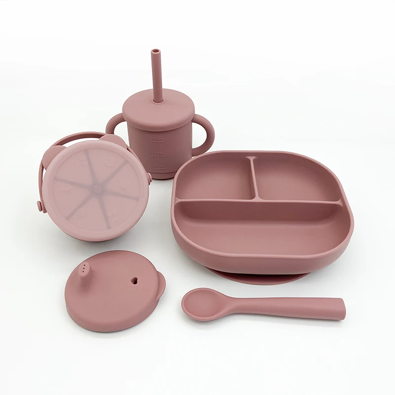 Wholesale silicone plate with suction feeding set baby silicone plate set baby feeding plate set