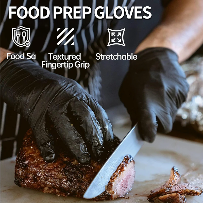 Medical Grade Non-Sterile Black Disposable Textured Nitrile Exam Gloves Powder Free Latex Free