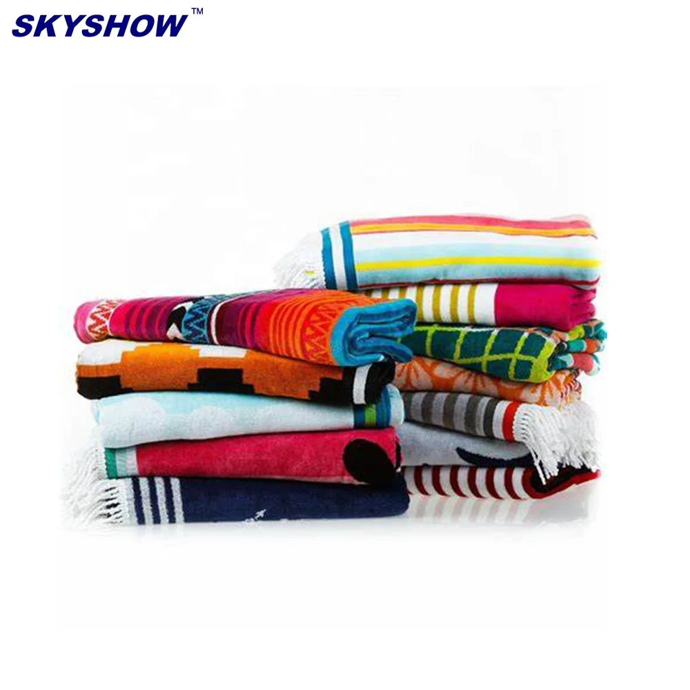 Large Beach Towel Microfiber Custom Print Beach Pom Pom Towel With Fringe