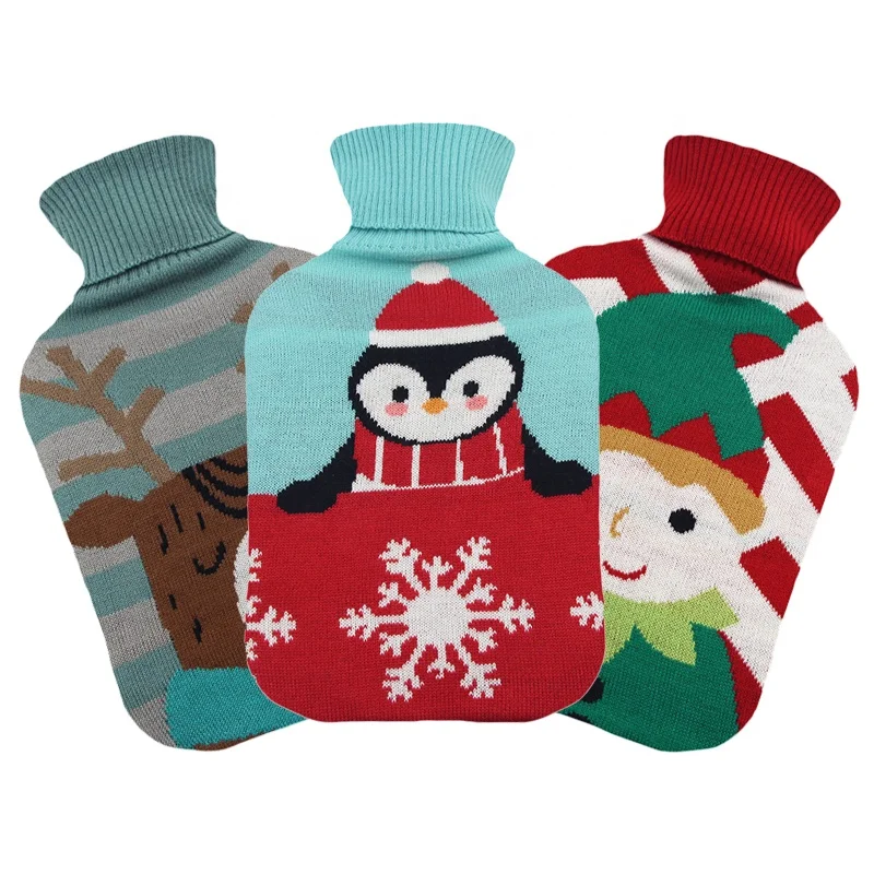 factory direct sale hot compress christmas gift hot water bottle bag rubber 2000ml with knitted cover