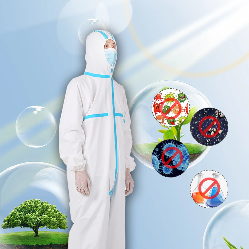 2020 New Long Sleeve Hooded Protective Suit White Protective Clothes Overall Coveralls Anti Bacterial Work Medical Suit