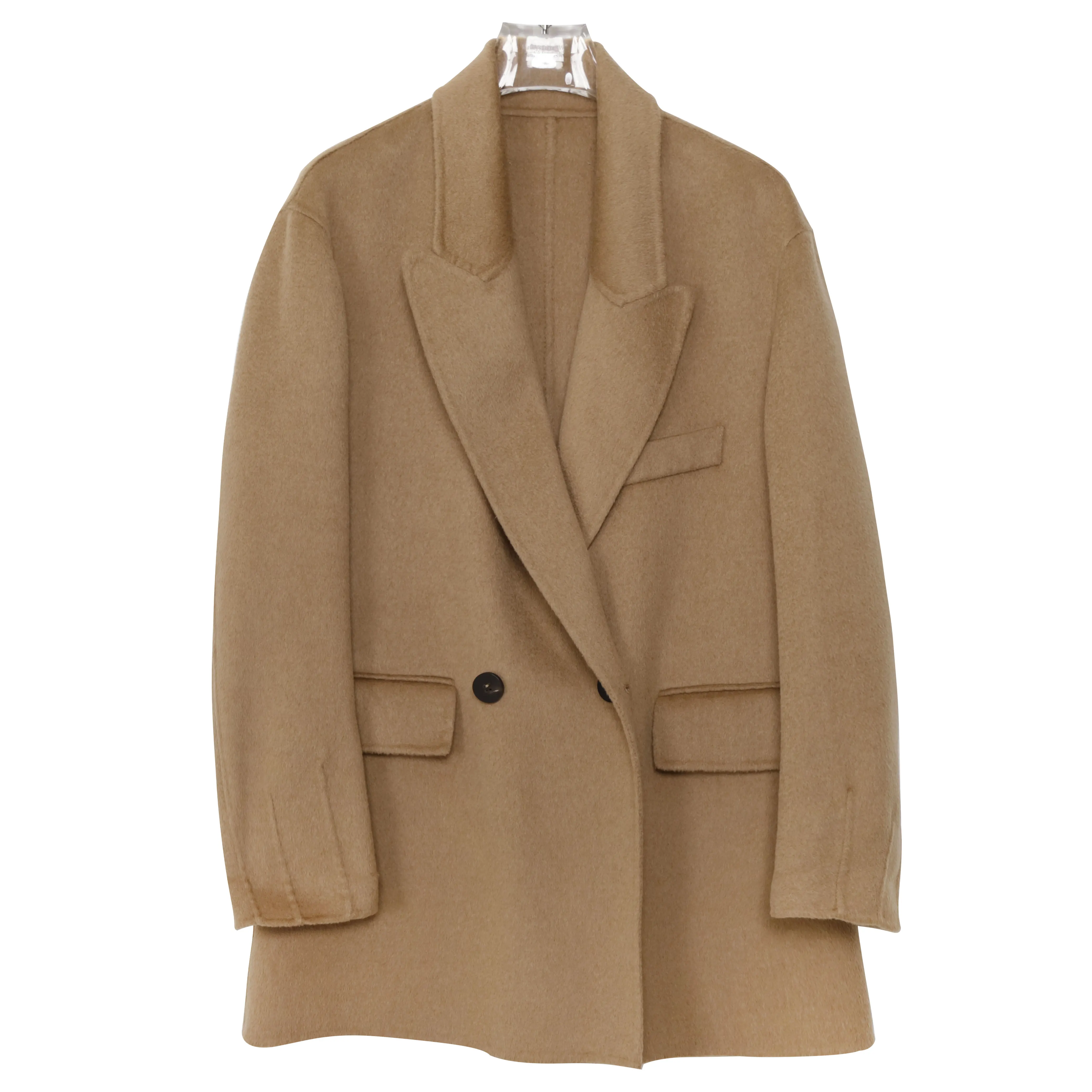 Good Quality High Texture Skin-friendly Camel Down Ladies Office Blouse Europe Elegant Camel Wool Button-Front Coat