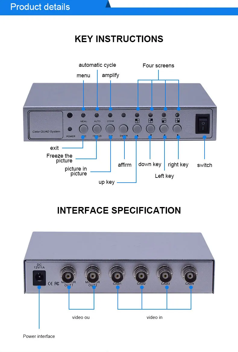 4 channel screen divider picture in picture with remote control screen splitter