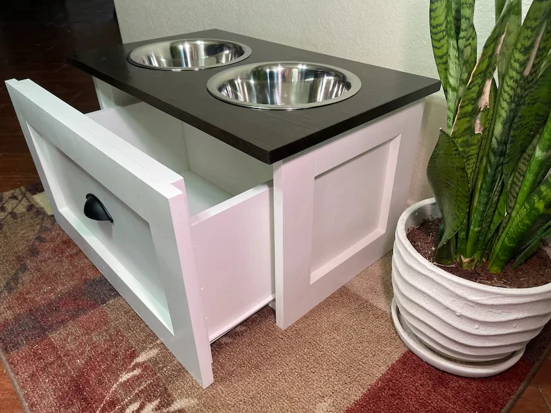 202407 New Age Pet   2 Bowl Dog Feeding Station Raised Elevated Dog Feeder Dog Feeding Station with Drawer