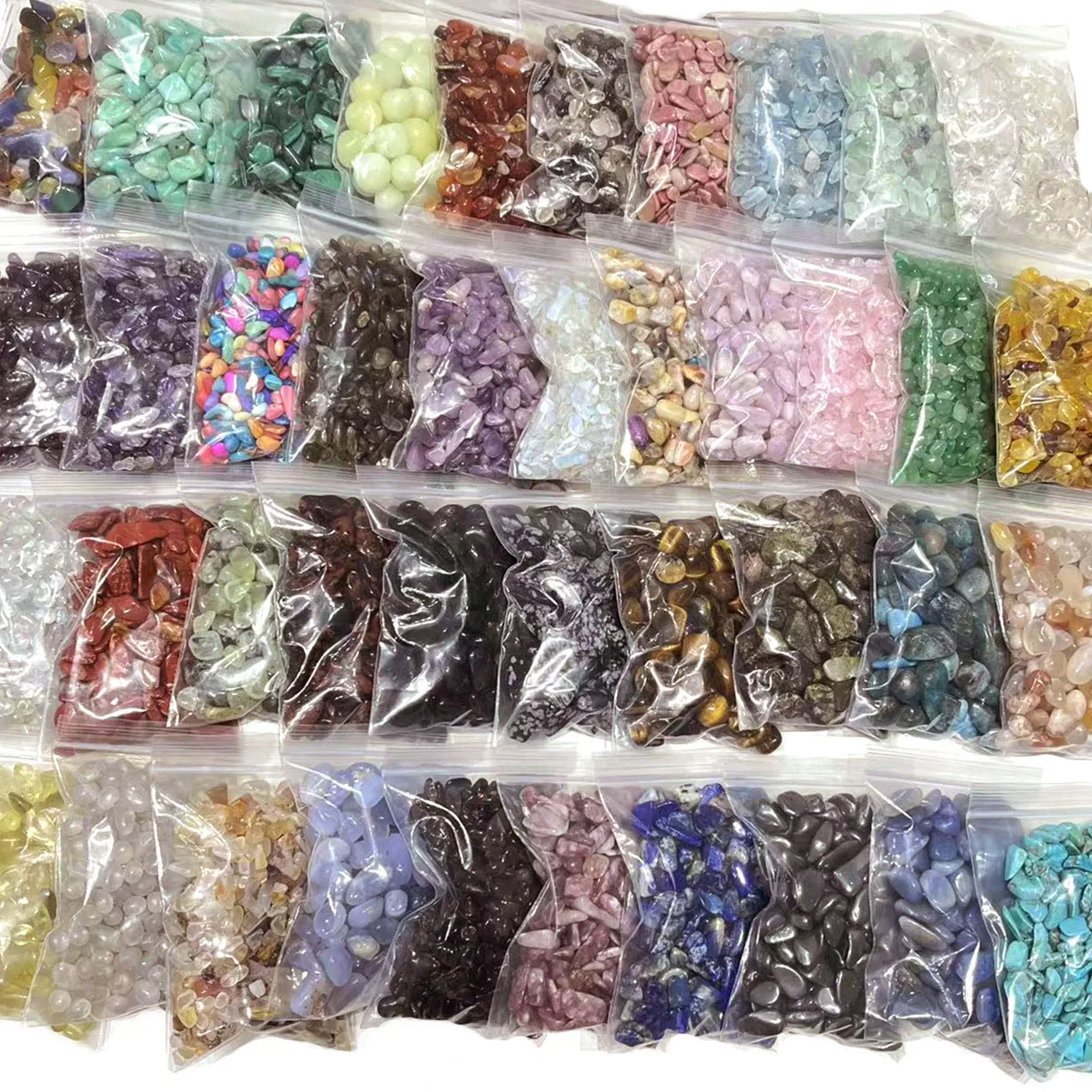 wholesale bulk natural many kinds quartz crystals healing stones PE bag package crystal gravel tumbled stones for home decor