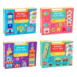 New arrival four theme interesting wooden magnetic puzzle game 3D puzzle educational game box toy set
