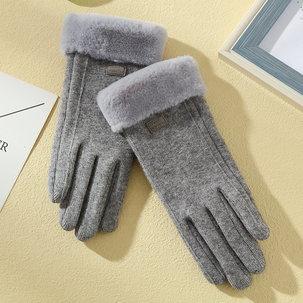 Autumn and winter warm cashmere Korean version of students outdoor cycling ladies gloves
