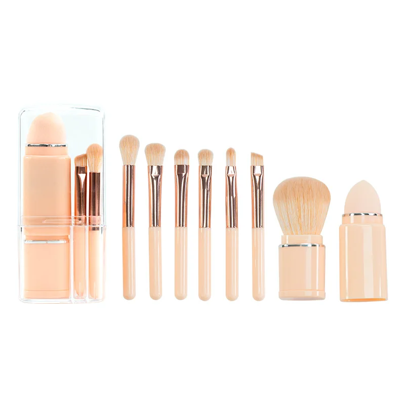 Portable Retractable Makeup Brushes Set with Case 8 Pcs Mini Power Cosmetic Brush for Travel