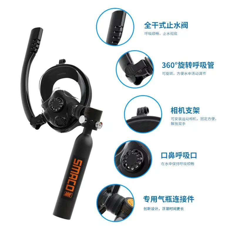 Underwater  Mini Scuba Tank with Snorkel Mask 0.5L Portable with Full Face Diving Mask  Bottle Diving Cylinder Kit