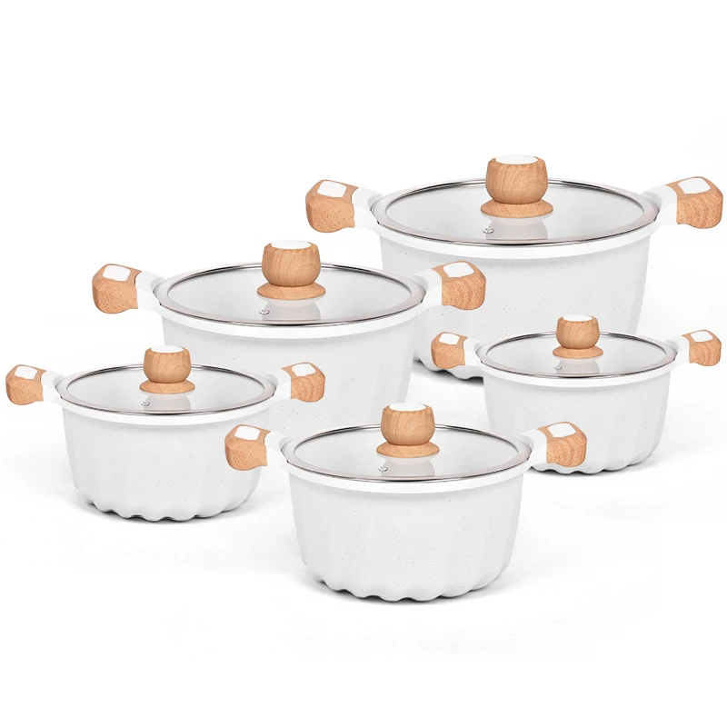 Cooklover Classic Marble Stone Cooking Pot Die Cast Non Stick Aluminium Cookware Set